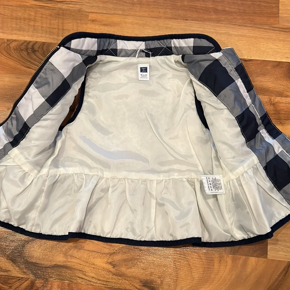 Janie and Jack‎ vest 18-24 plaid zip up navy white winter fall cabin lumberjack